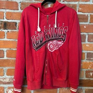 Mitchell & Ness Red Hooded Zip Jacket with White Label